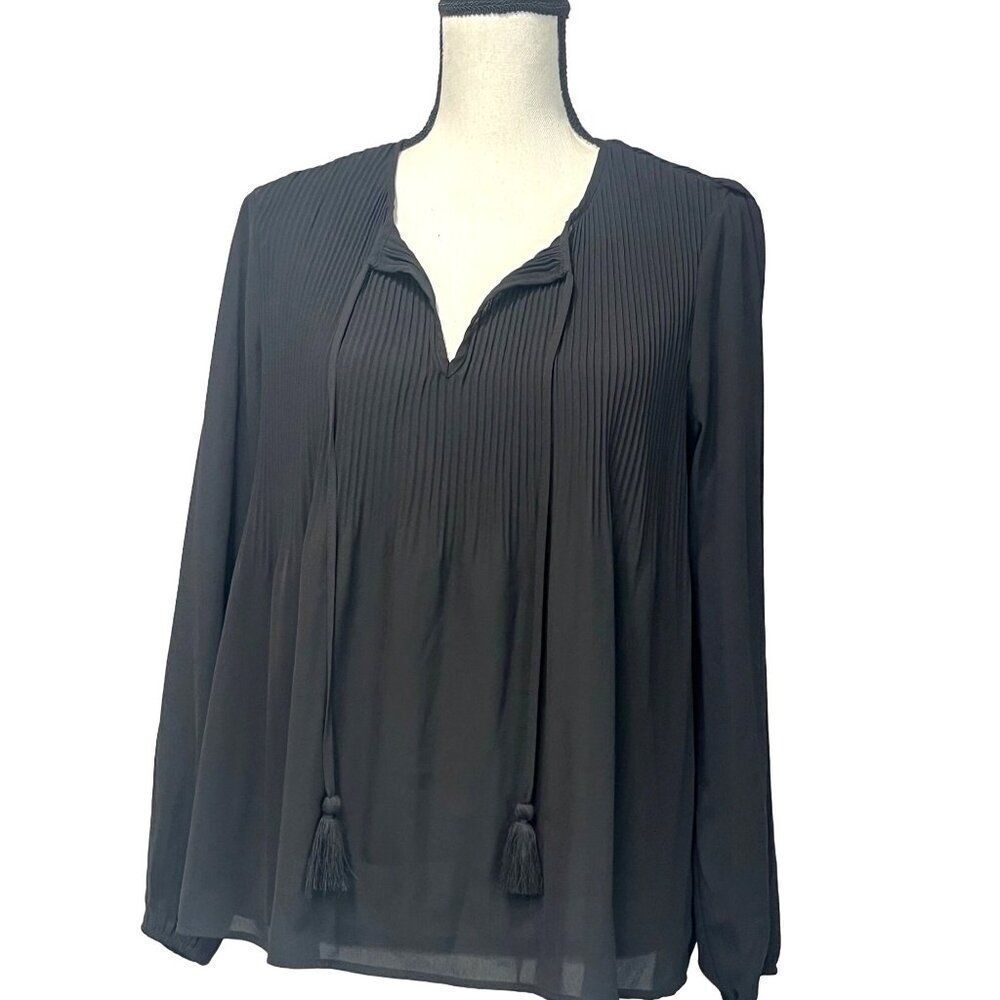 DR2 Women’s Plisse Peasant Top, Black, XS